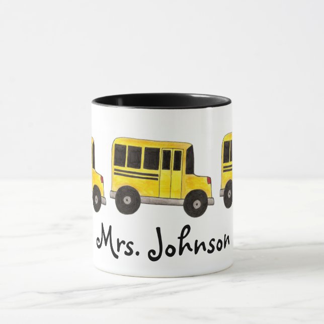 Yellow Personalized Teacher School Bus Driver Gift Mug (Center)