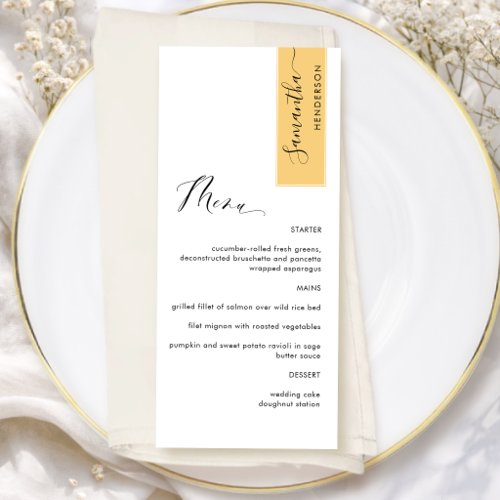 Yellow Personalized with Guest Name Elegant Menu