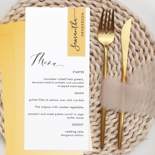 Yellow Personalized with Guest Name Elegant Menu