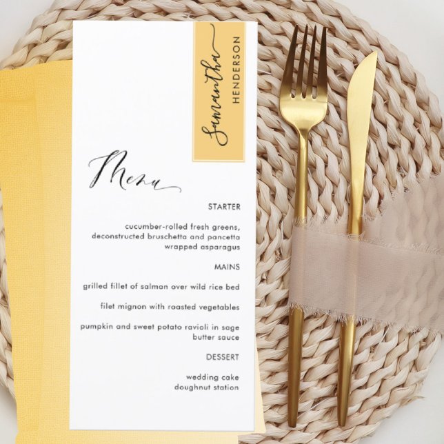 Yellow Personalized with Guest Name Elegant Menu (Creator Uploaded)