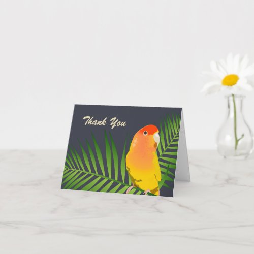 Yellow Pet Bird Lovebird Parrot Palm Leaves Thanks Card