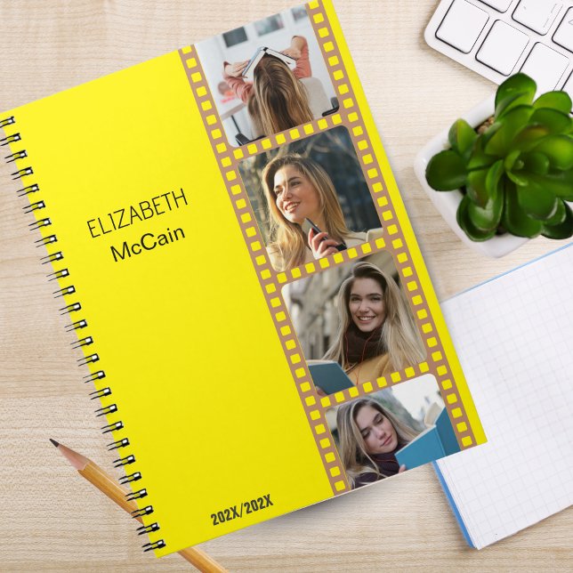 Yellow Photo Booth - Trendy Modern Personalized  Notebook (Photo Booth - Trendy Modern Personalized Science Spiral Notebook!)
