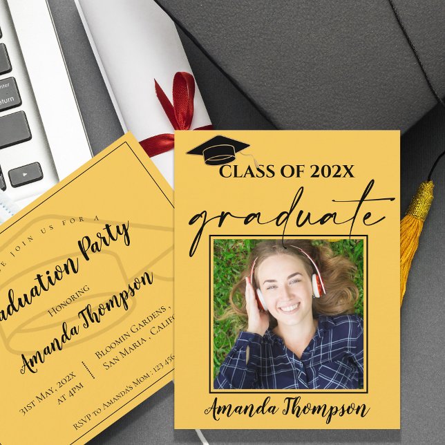 Yellow Photo Class of 2026 Graduation Party Invite (Yellow Photo Class of 2026 Graduation Party Invitation Postcard)