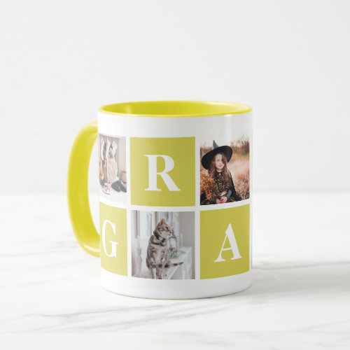 Yellow Photo Collage Personalized Mugs for Grandma