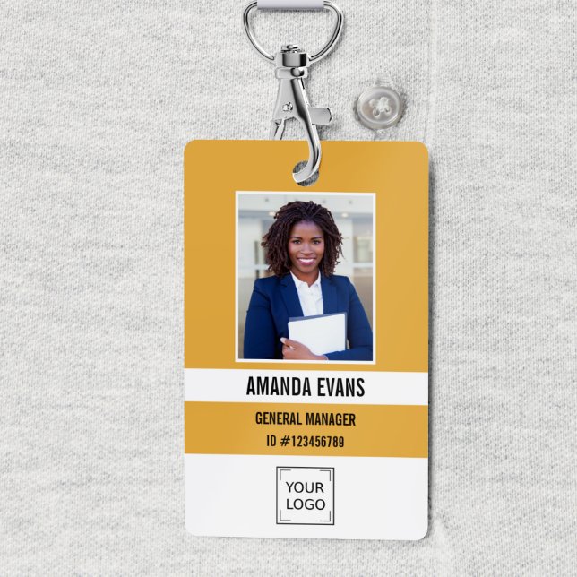 Yellow | Photo Employee Logo or QR CODE Security Badge (Yellow and white Photo employee security badge with corporate logo or QR CODE)