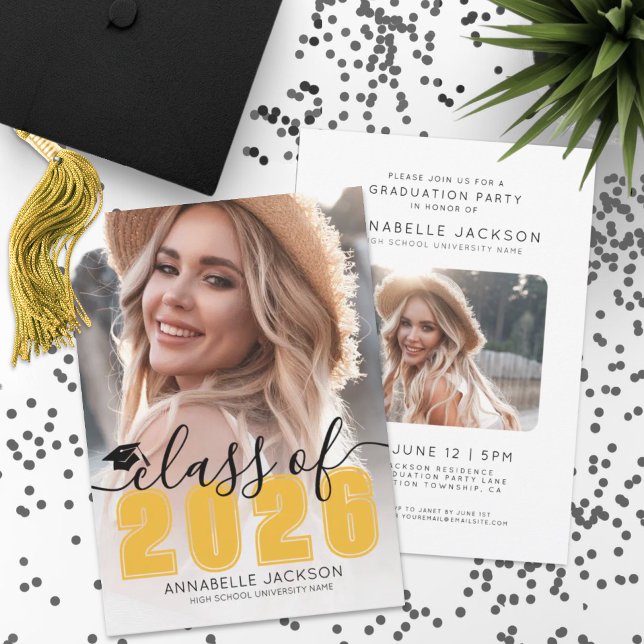 Yellow Photo Graduation Party Invitation (Class Of 2025 Yellow Graduate Photo Graduation Invitation)
