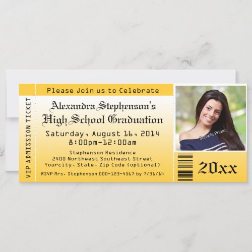 Yellow Photo Graduation Ticket Invitations