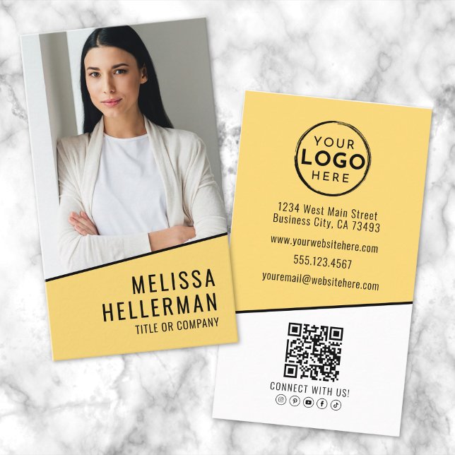 Yellow Photo QR Code Company Logo Vertical Business Card (Yellow Photo QR Code Company Logo Vertical Business Card)