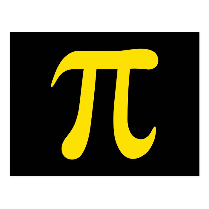 Yellow pi symbol on black background post card