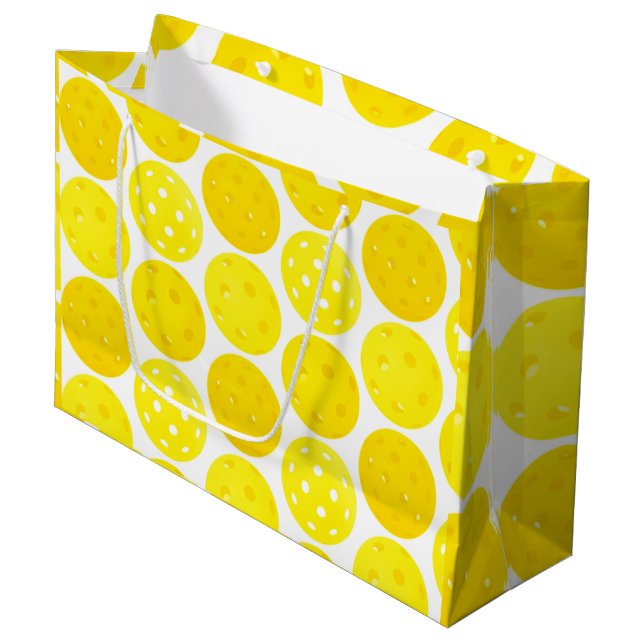 Yellow Pickleball Balls, Serving 0-0-2, on White Large Gift Bag (Front Angled)