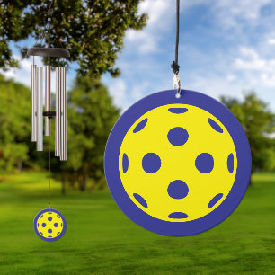 Yellow pickleball logo garden wind chime
