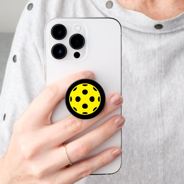 Yellow pickleball sports logo popsocket phone grip (Hand)