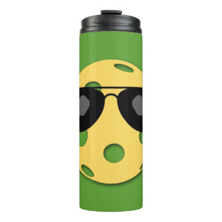 Yellow pickleball with sunglasses thermal tumbler