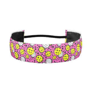 💛Yellow pickleballs on pink Athletic Headband