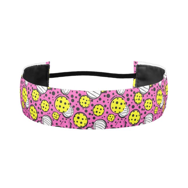 💛Yellow pickleballs on pink Athletic Headband (Front)