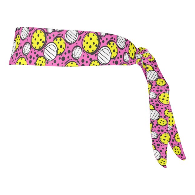 💛Yellow pickleballs on pink Tie Headband (Rotate 90)