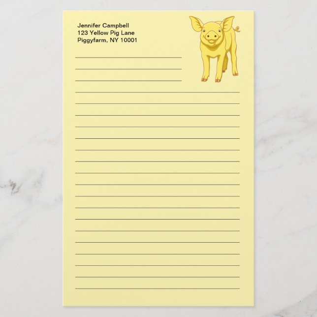 Yellow Pig Day July 17 Cute Piglet Stationery (Front)