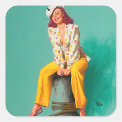 Yellow  Pin Up Art Square Sticker