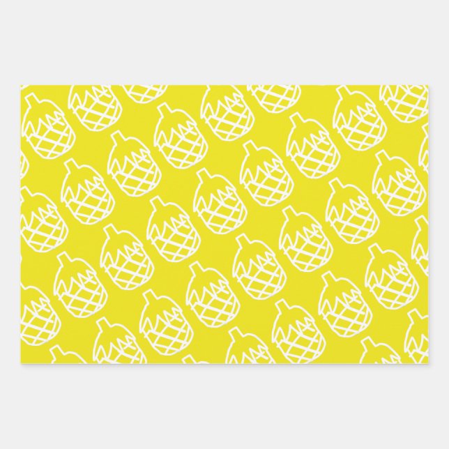 Yellow pineapple cute design wrapping paper sheets (Front)
