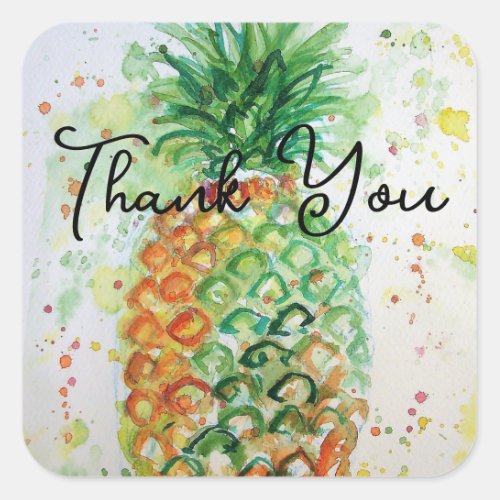 Yellow Pineapple Fruit Beachy Thank You Square Sticker