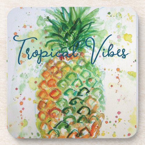 Yellow Pineapple Fruit Beachy Tropical Vibes Beverage Coaster