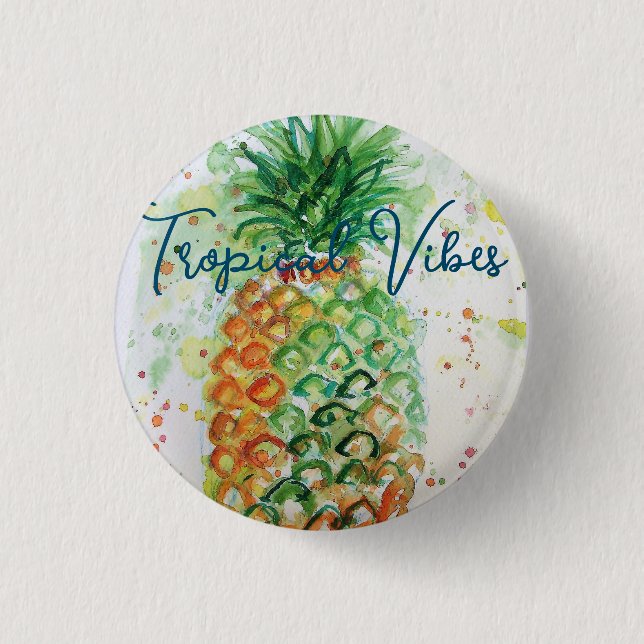 Yellow Pineapple Fruit Beachy Tropical Vibes Button (Front)