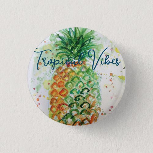 Yellow Pineapple Fruit Beachy Tropical Vibes Button