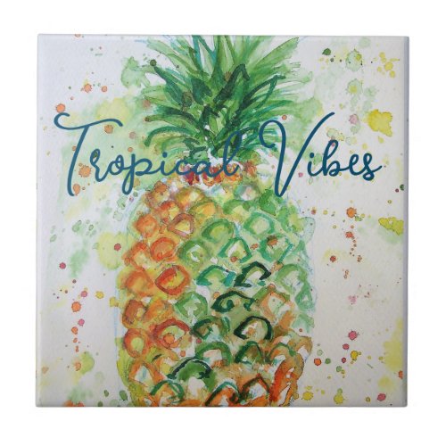 Yellow Pineapple Fruit Beachy Tropical Vibes Ceramic Tile