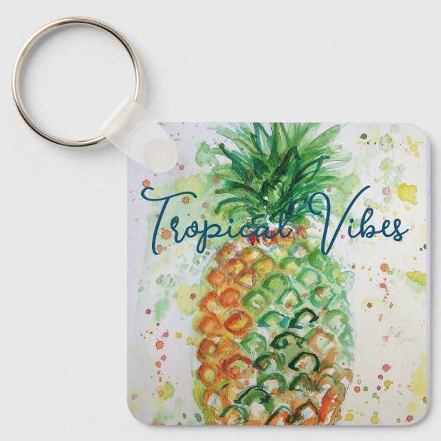 Yellow Pineapple Fruit Beachy Tropical Vibes Keychain (Front)