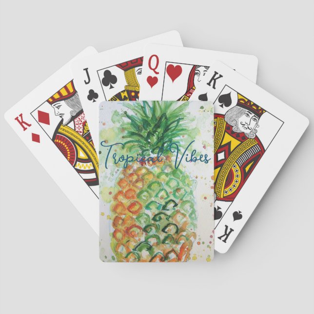 Yellow Pineapple Fruit Beachy Tropical Vibes Poker Cards (Back)