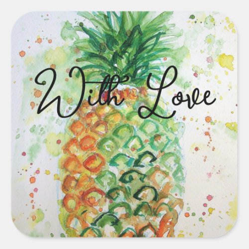 Yellow Pineapple Fruit Beachy With Love Square Sticker