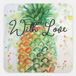 Yellow Pineapple Fruit Beachy With Love Square Sticker