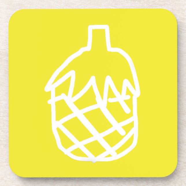 Yellow pineapple modern simple outline art beverage coaster (Front)
