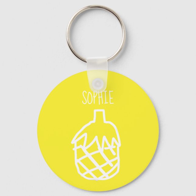 Yellow pineapple modern simple outline design keychain (Front)