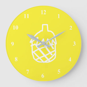 Yellow pineapple modern simple outline design large clock