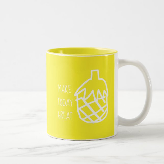 Yellow pineapple modern simple outline design Two-Tone coffee mug (Right)