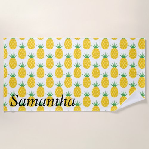 Yellow Pineapple Monogram Beach Towel