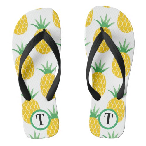 Yellow Pineapple Monogram Flip Flops