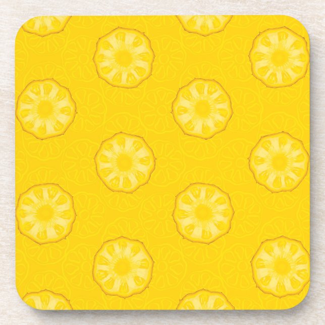 Yellow Pineapple Slices Pattern Beverage Coaster (Front)