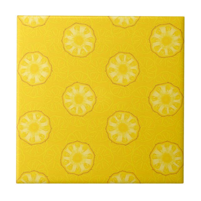 Yellow Pineapple Slices Pattern Ceramic Tile (Front)