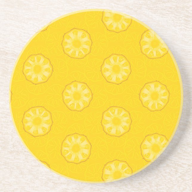 Yellow Pineapple Slices Pattern Drink Coaster (Front)