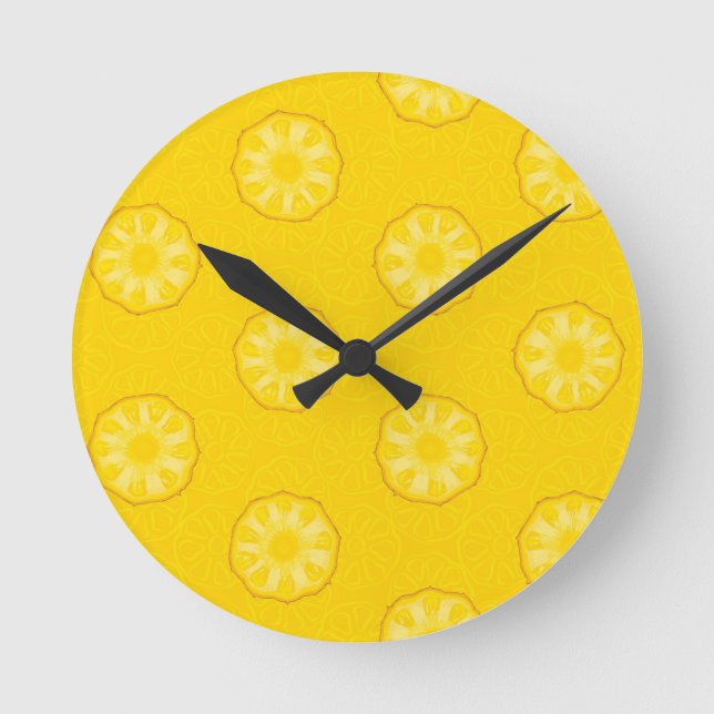 Yellow Pineapple Slices Pattern Round Clock (Front)