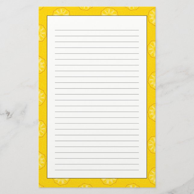 Yellow Pineapple Slices Pattern Stationery (Front)