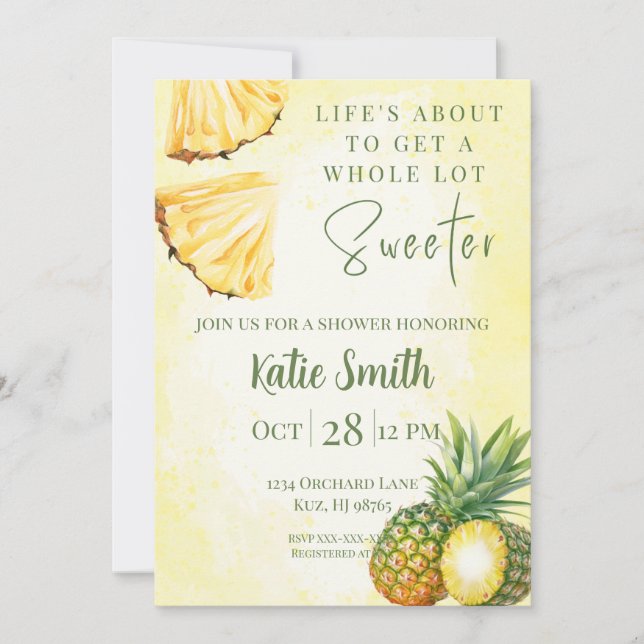 Yellow Pineapple Themed Shower Invitation (Front)