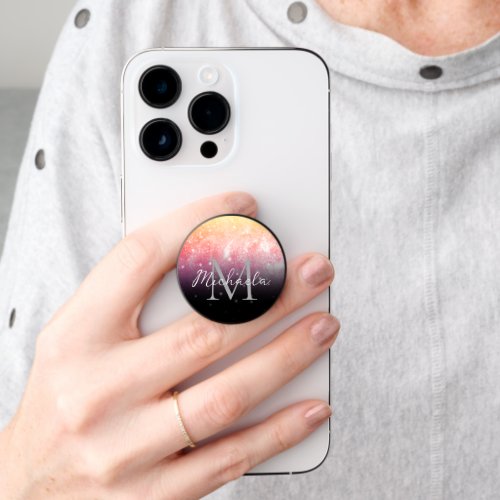 Yellow pink abstract galaxy ombre Monogram PopSocket