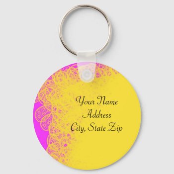 Yellow Pink Abstract Keychain by naiza86 at Zazzle