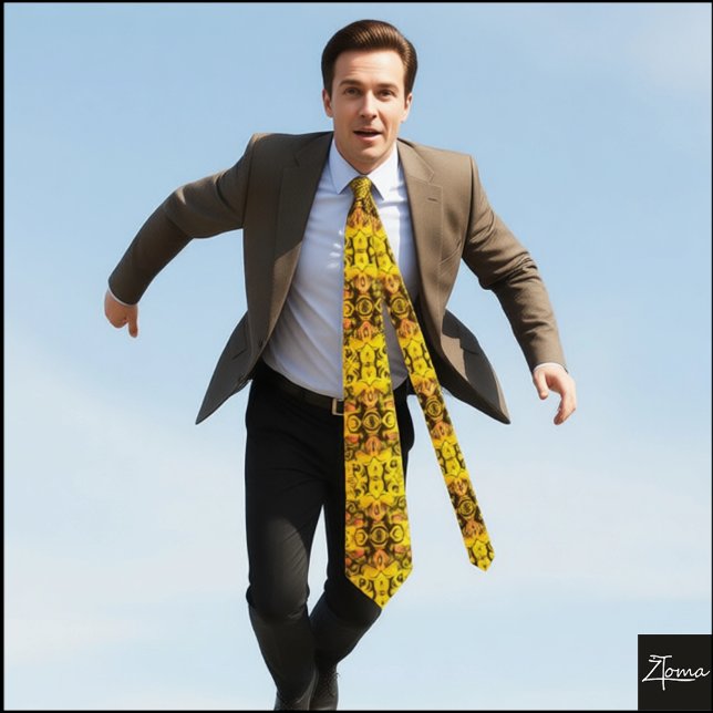 Yellow Pink Abstract Mirrored Organic Pattern Neck Tie (Creator Uploaded)