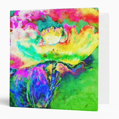 Yellow pink abstract poppy abstract watercolor  3 ring binder