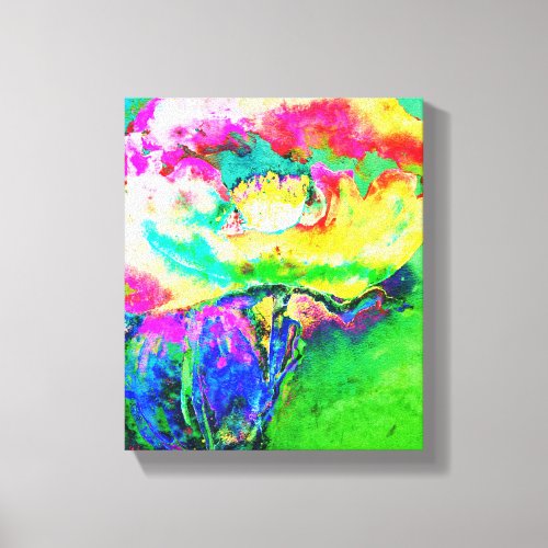 Yellow pink abstract poppy abstract watercolor  canvas print