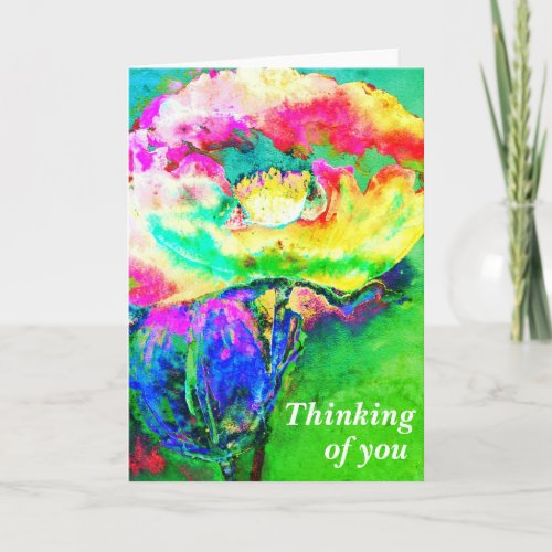 Yellow pink abstract poppy abstract watercolor  card